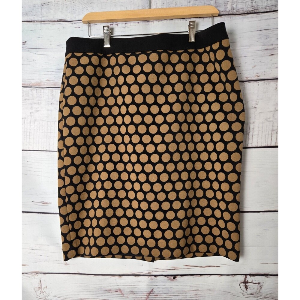 Talbots Womens Skirt 14P Brown Black Polka Dot Straight Back Zip Lined Workwear